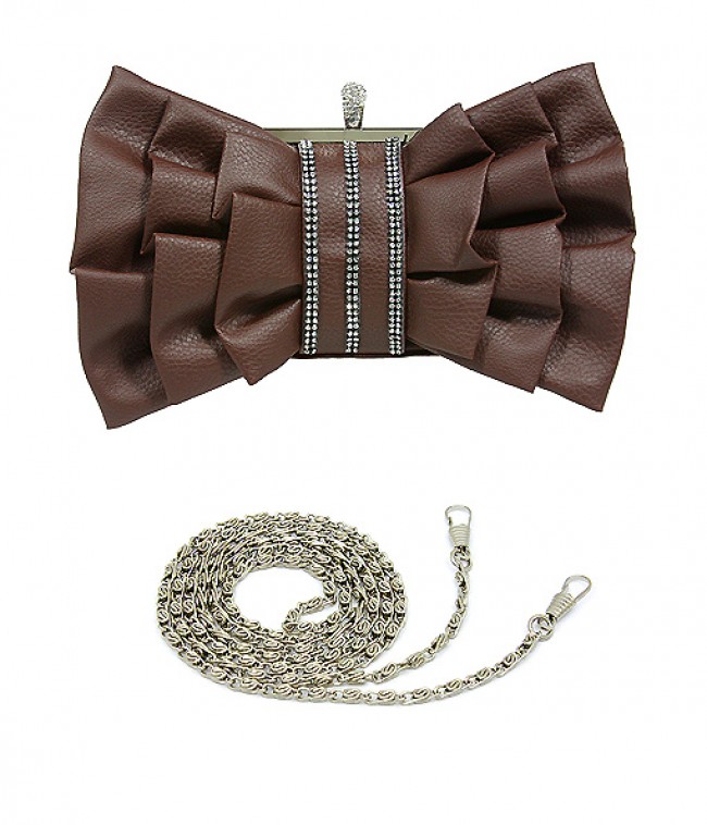 Evening Bag - Ruffled w/ Linear Beads &ndash; Brown &ndash; BG-444MBN